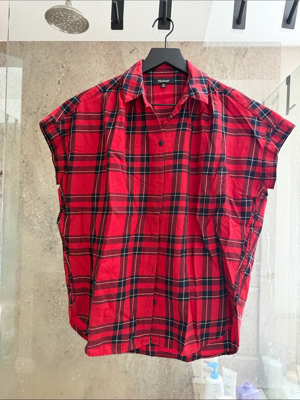 Madewell Red and Black Plaid Short-Sleeve Button-Down Shirt